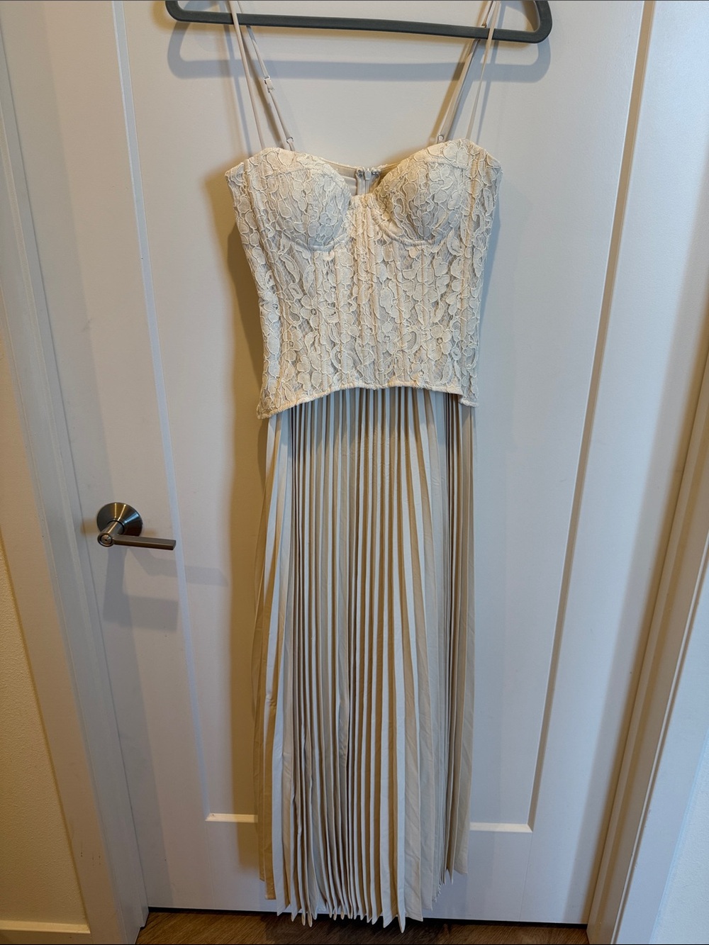 Hello Molly Cream Lace Bustier Pleated Maxi Dress